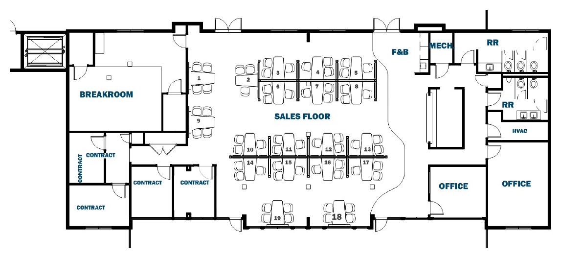 Revised floor plan of the Harbour Lights sales center