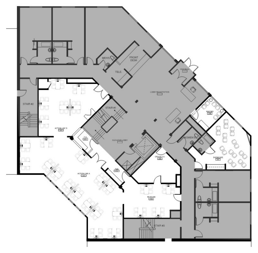 Revised floor plan of the South Mountain sales center